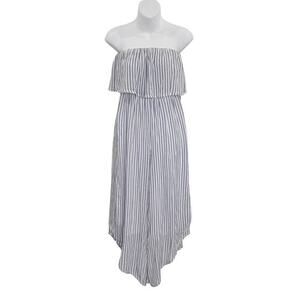 Jopna Halter Flounce Jumpsuit‎ Small Blue White Striped Elastic Empire Waist NEW